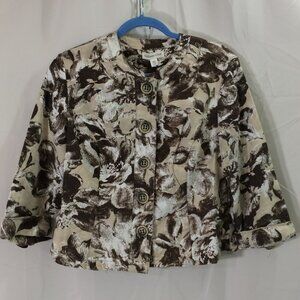 Coldwater Creek Blazer Short Brown Cream Button Front Linen Blend 12